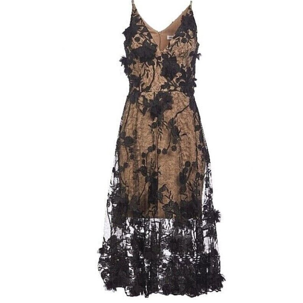 Dress the Population Womens Blair Plunging Fit Flare Midi Dress Black XS NEW